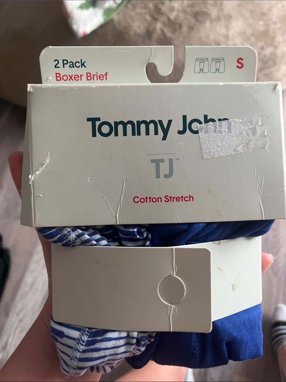 Tommy John Blue Solid and Blue-White Striped Boxer Briefs 2-Pack